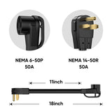 Dimensions of NEMA 6-50P to 14-50R adapter